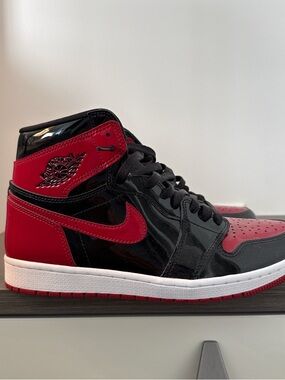 Jordan Air 1 High Top in Black and Red Patent Leather
